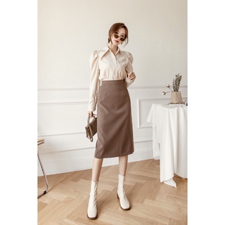 Chân Váy Susuclothing Dáng Dài cơ bản Qua Gối xẻ sau  Chân Váy Công Sở Midi A70cm