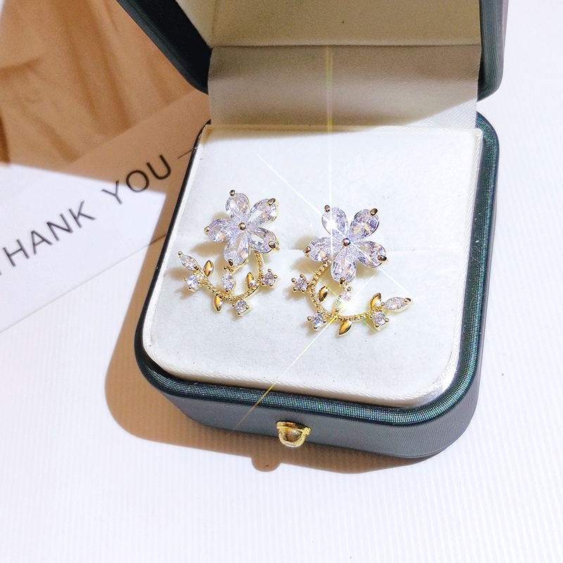 [Jiudolan] Bông Tai Hình Cánh Hoa Vàng Đính Đá Zircon Sáng Bóng Thời Trang Hàn Quốc Dành Cho Bạn Nữ