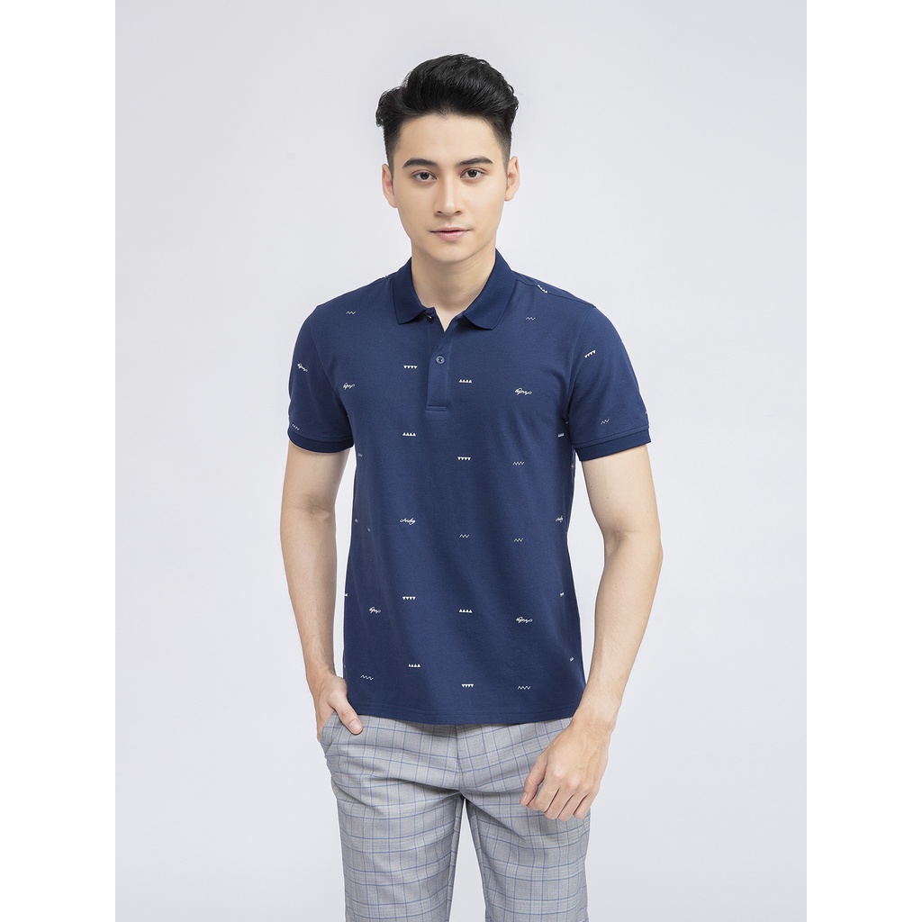 Áo Thun Polo Ngắn Tay Có Cổ Bẻ ARISTINO APS017S1 Áo Phông Nam Màu Xanh Than In Họa Tiết Dáng Suông Vải Cotton Cao Cấp