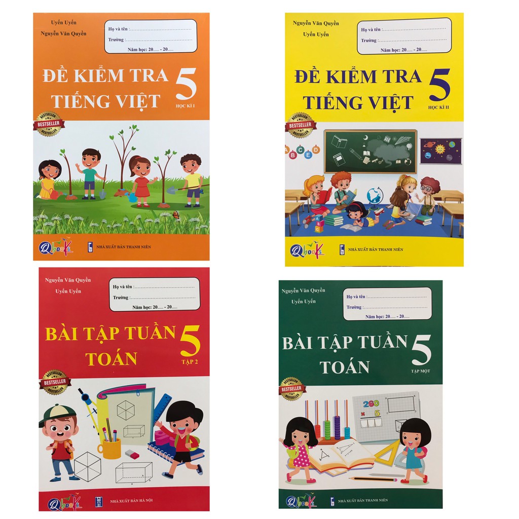 Sách - Combo Đề kiểm tra và Bài tập tuần - Toán và Tiếng Việt lớp 5 ( 4 cuốn)