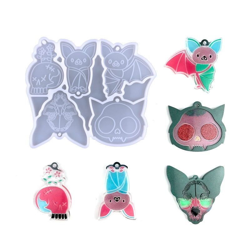 Khuôn Silicone Làm Móc Khóa / Móc Khóa Hình Đầu Lâu / Dơi Phong Cách Gothic Cho Nam Và Nữ