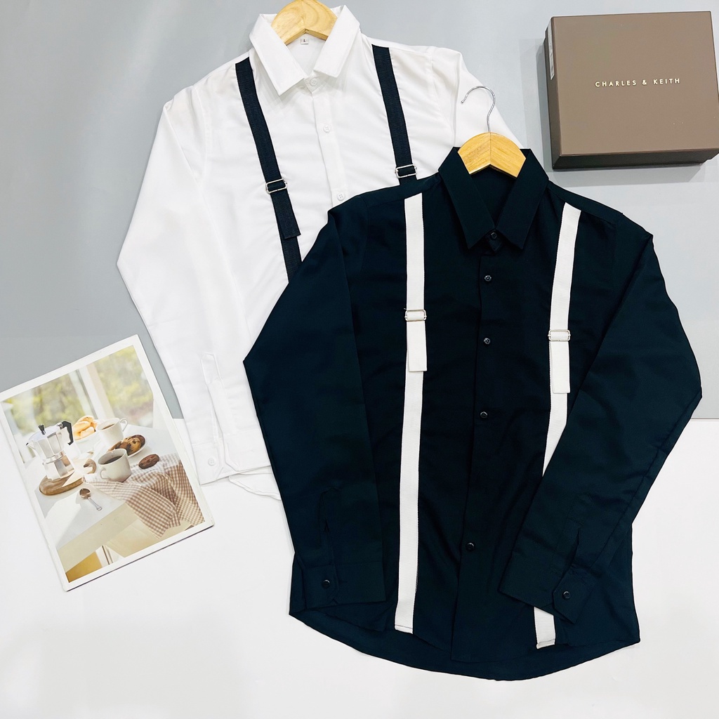 Áo sơ mi nam trắng tay dài phối dây+vải lụa mịn chống nhăn+mẫu mới giá rẻ-AHFASHION