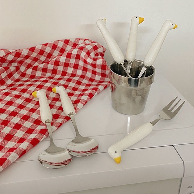 Muỗng, Đũa, Nĩa Tay Cầm Hình Con Vịt Và Cây Hành Ducky Spoon
