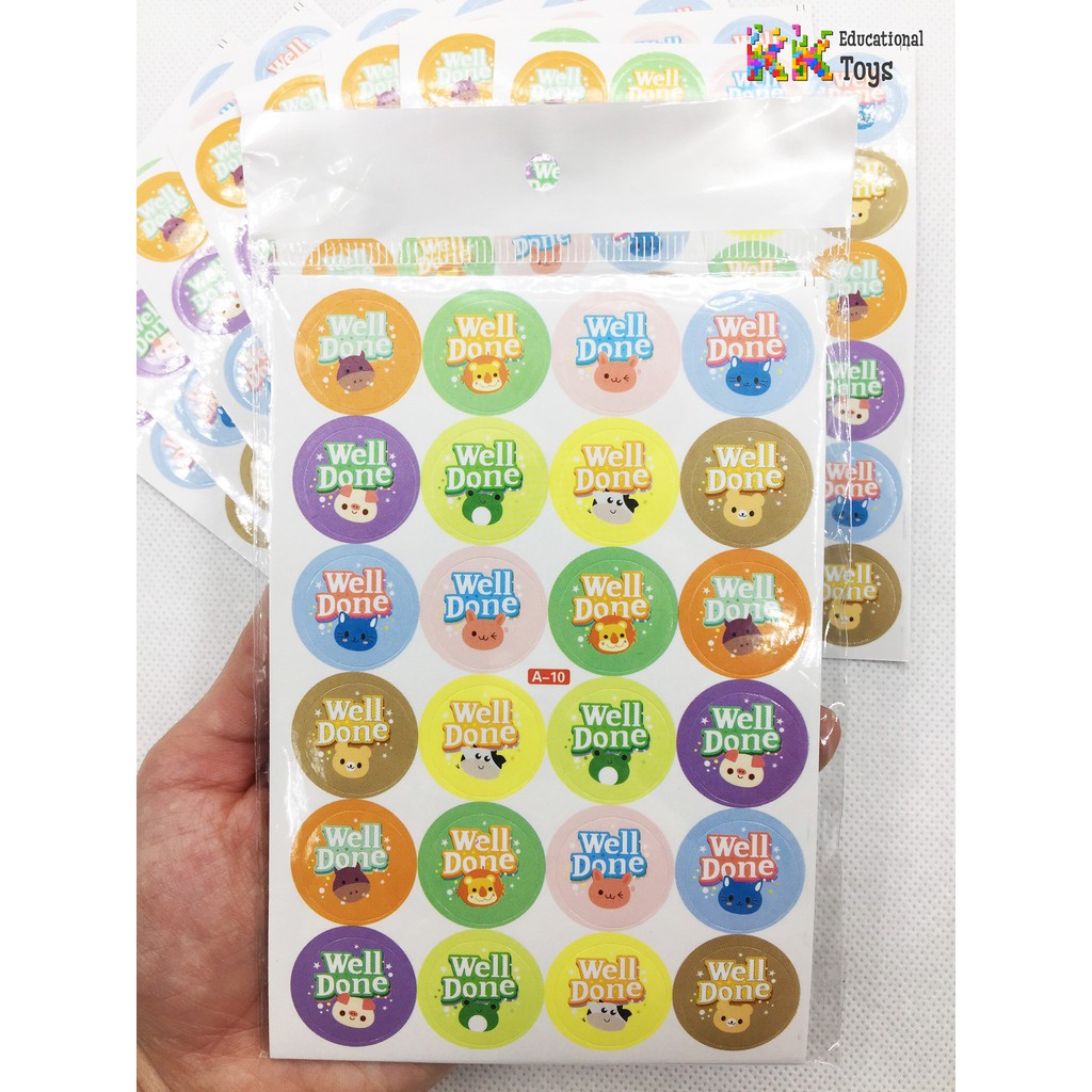 Giáo cụ dạy học: COMBO 10 tờ sticker lời khen tiếng Anh hình ngộ nghĩnh- KKstore