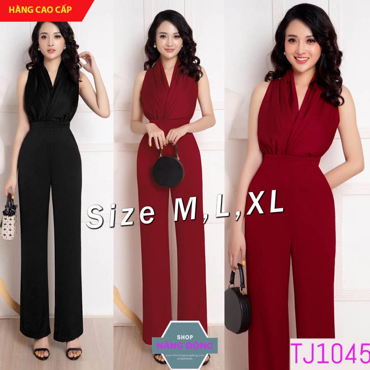 Đồ Bay Dài 💕FREESHIP💕 Jumpsuit dài ống suông cổ yếm xếp li nữ tính, sang trọng, sang chảnh TJ1045