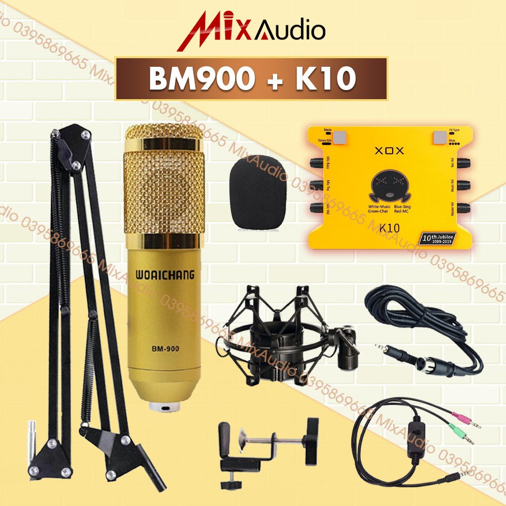 [CHÍNH HÃNG] Bộ combo Thu Âm, Livestream, Karaoke SoundCard K10, MIC BM-900 và phụ kiện, Thu Âm Điện Thoại,Máy Tính,...