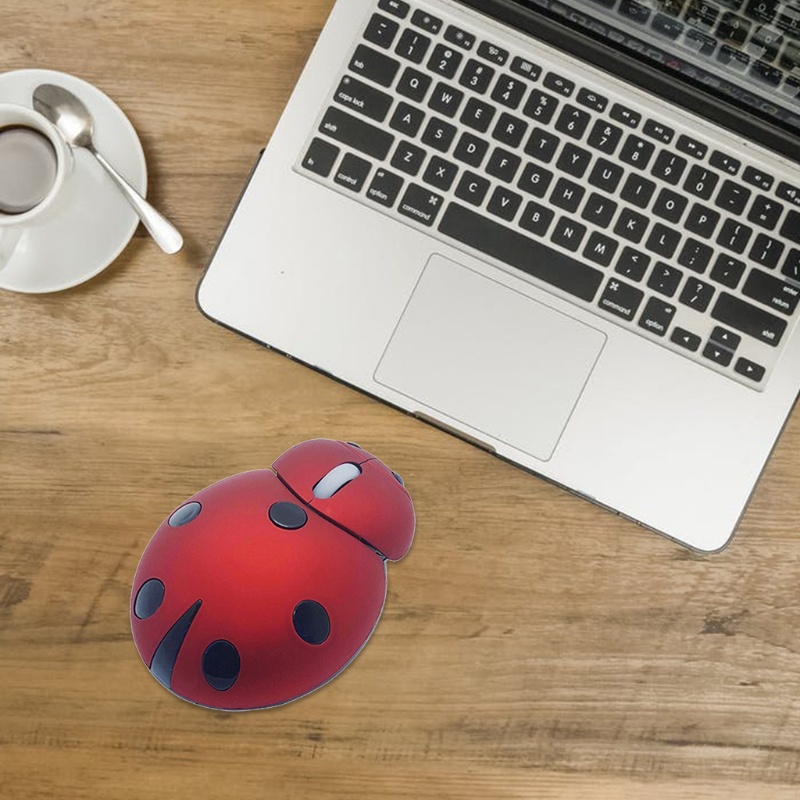 DOU Wireless Mouse 2.4GHz Small Ladybug Cartoon Mouse Suitable for Gaming Office