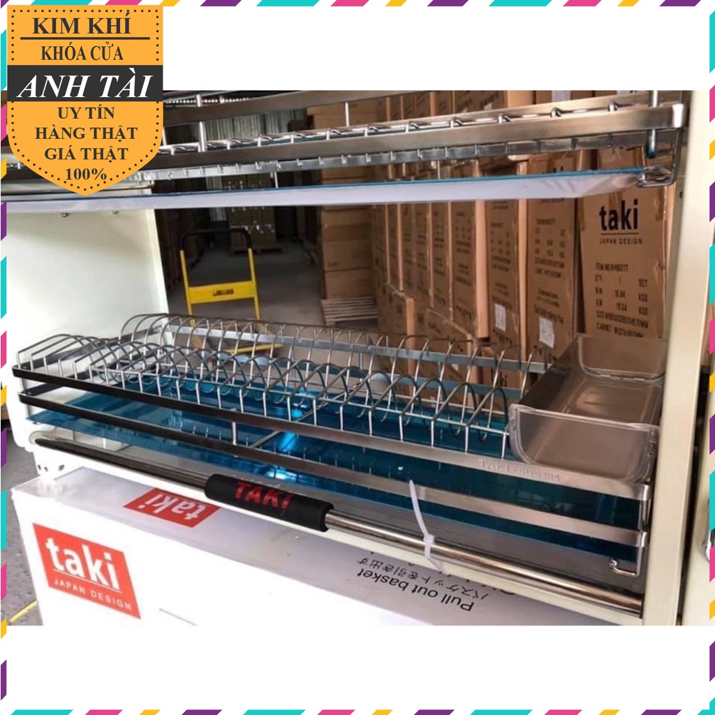 Giá bát nâng hạ, kệ chén đĩa nâng hạ INOX 304 bản đủ 2 khay hứng nước inox kèm ống đũa phiên bản 2023