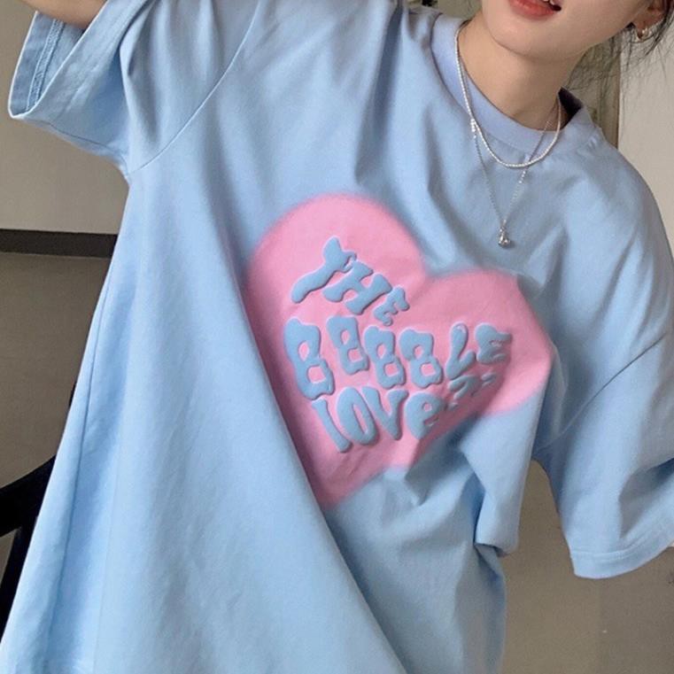 [HÀNG ORDER] Áo T-shirt hoạ tiết trái tim in chữ The Bubble Love ་