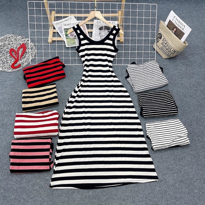 Đầm thun maxi sọc