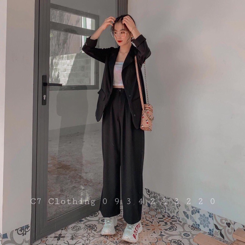Set bộ áo và quần form rộng màu đen be hồng vải mịn mát suông