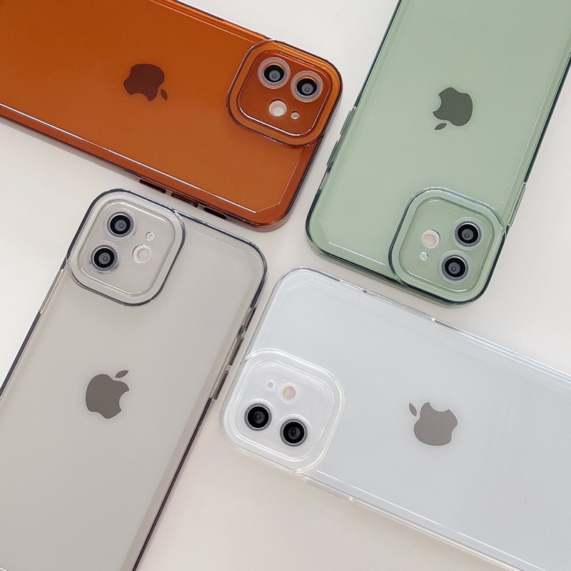 (SIÊU RẺ) Ốp lưng Iphone trong có màu xanh, nâu bảo vệ cam chống sốc 6/6plus/6s/6splus/7/7plus/8/8plus/x/xr/xs/11/12/13