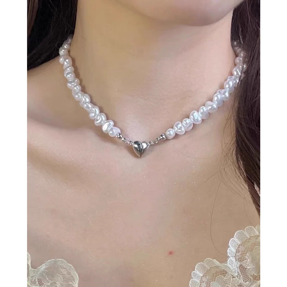 Vòng Cổ Hạt Trai Hình Trái Tim Nam Châm - Vani Store - TS000640