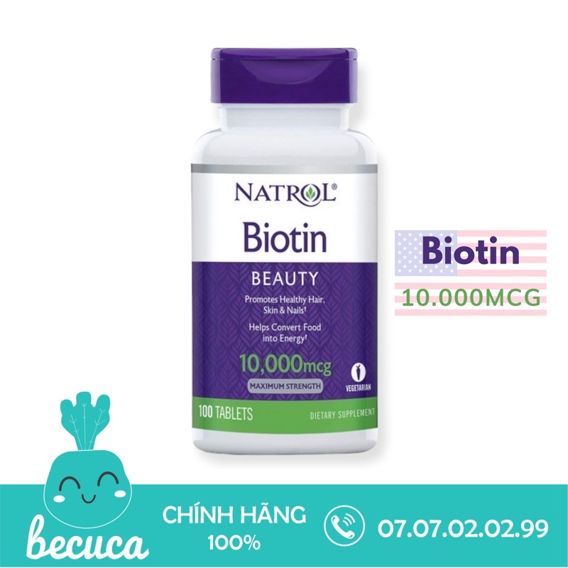 Viên Uống Hỗ Trợ Mọc Tóc Và Chống Rụng Tóc Natrol Biotin 10,000mcg Hộp 100 Viên