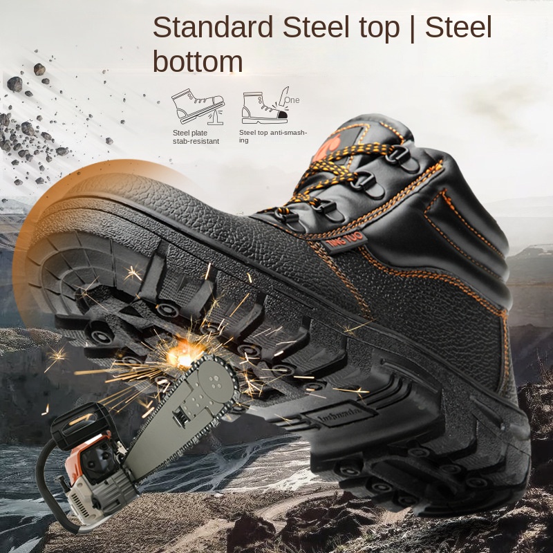 Giày Bốt Bảo Hộ Lao Động Mũi Thép Màu Đen Cam Cao Cấp Chống Trượt An Toàn Size 36-46