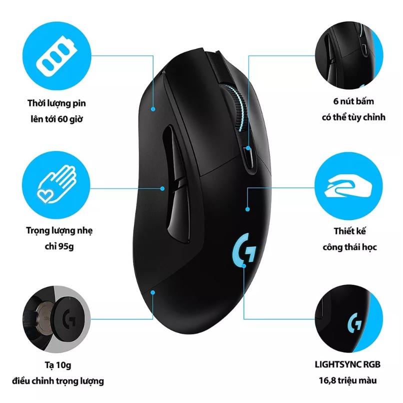 Chuột Logitech G703 không dây chơi game, gaming dòng cao cấp siêu nhạy thế hệ mới bh 1 đổi 1