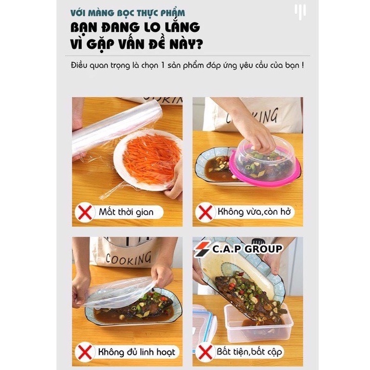 Set 100 Màng Bọc Thực Phẩm PE Có Chun Bọc, Tái Sử Dụng, An Toàn Vệ Sinh