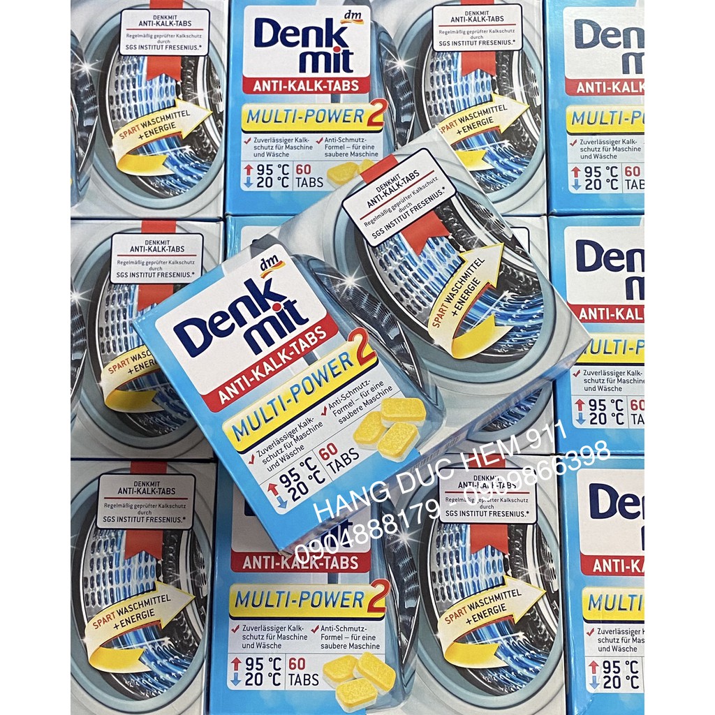 Viên tẩy lồng giặt Denkmit Anti Kalk Tabs 60 viên nội địa Đức HÀNG AIR viên còn nguyên không bị nát
