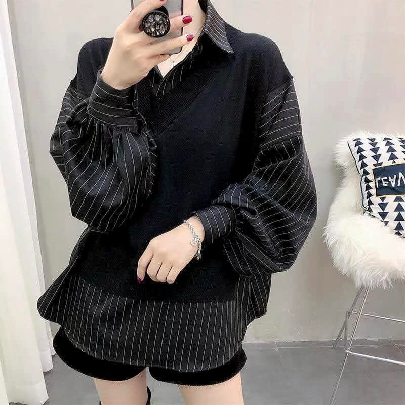 Áo thu đông dài tay nữ, Chất Kate Hàn phối chất Umi cao cấp_A6033