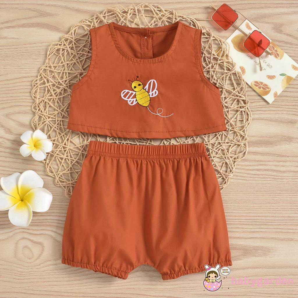 Áo Thun Ba Lỗ Hình Chú Ong + Quần Short Đáng Yêu Cho Bé Gái