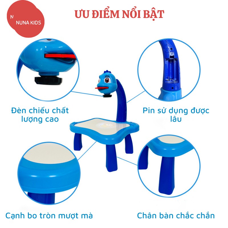 Đồ chơi bàn vẽ thông minh NUNAKIDS có máy chiếu ảnh kèm nhạc cho bé TẶNG bút màu 24 hình tập tô tập vẽ sáng tạo