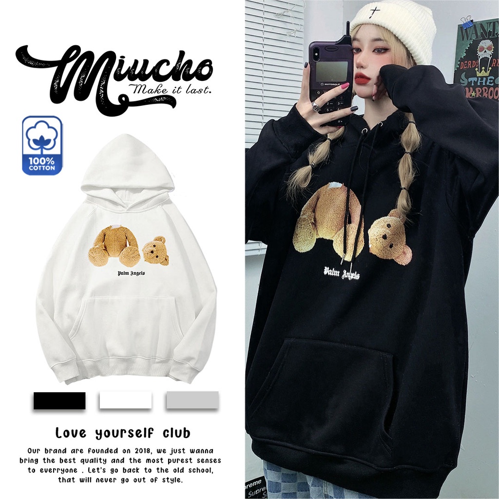 Áo hoodie palm angels form rộng dày dặn, áo khoác nỉ form rộng chất nỉ bông 100% cotton unisex HD004 Miucho in logo
