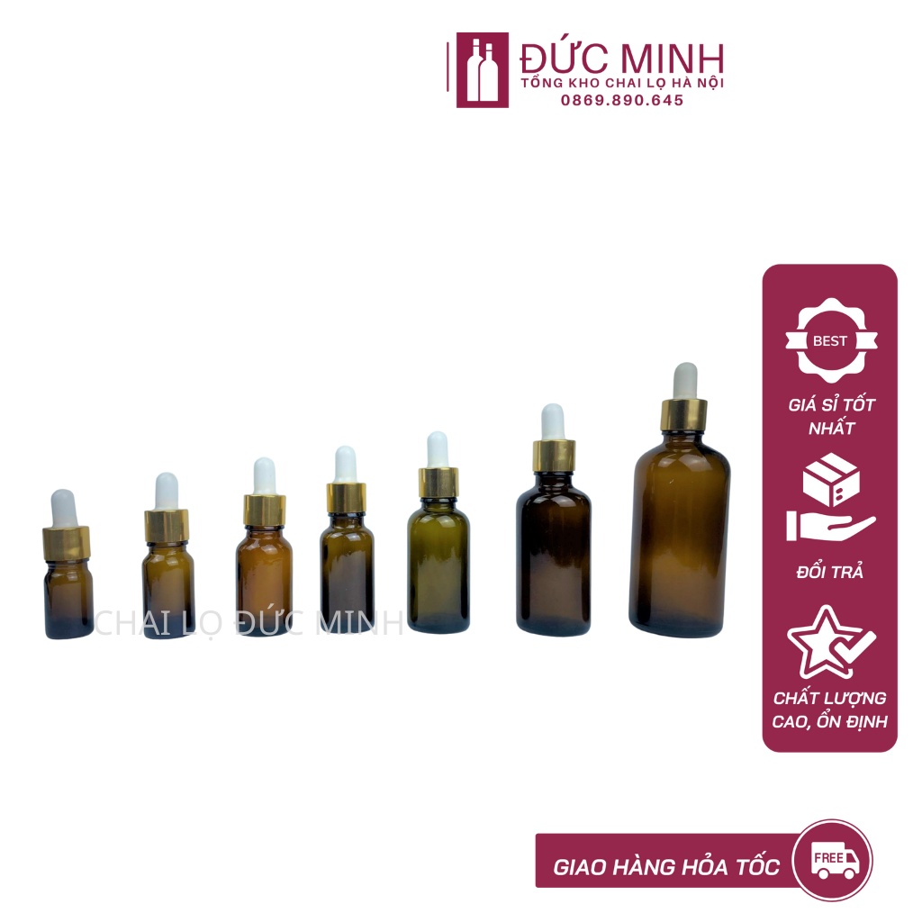 Lọ đựng serum thủy tinh nâu nắp bóp trắng 5ml/10ml/15ml/20ml/30ml/50ml/100ml [Giá sỉ/lẻ]