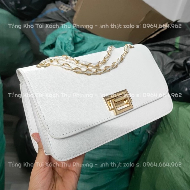 TÚI C.N.K KHÓA GẬP DA SẦN BẢN DÂY DA ĐAN XÍCH SIZE 25 cm (kèm ảnh thật)