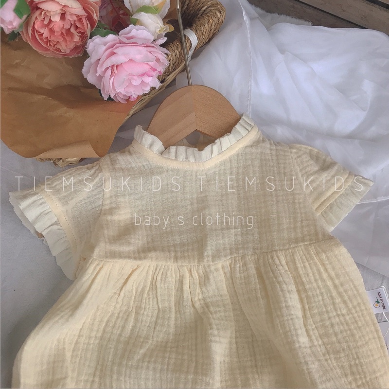 HÀNG THIẾT KẾ - Body,  romper chip xinh xắn phối bèo cho bé gái vải xô muslin