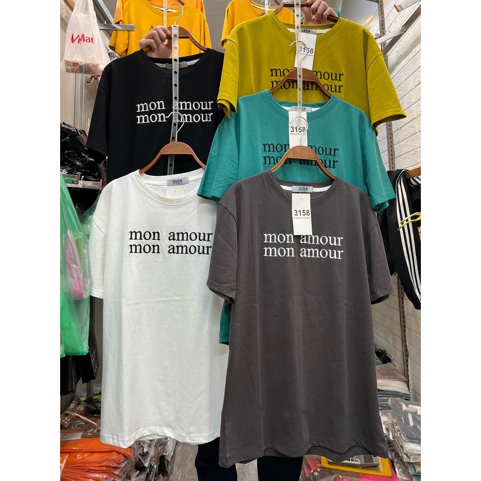 Áo phông unisex tay lửng chữ Mon Amour đẹp hàng chuẩn Quảng Châu 3158 cao cấp thời trang nam nữ giá rẻ