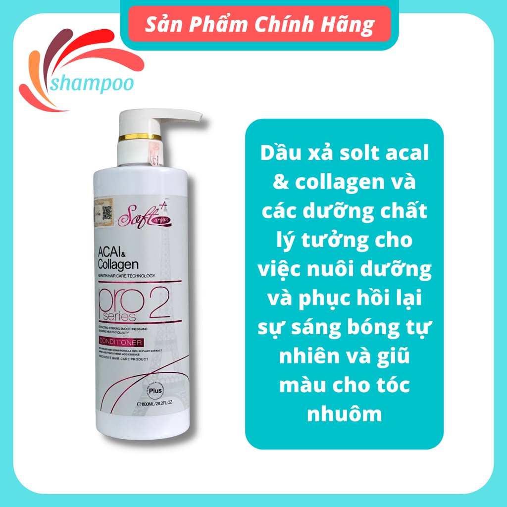 Cặp dầu gội xả collagen SOFT AGAN 800ml giúp tóc bóng mượt dưỡng sâu