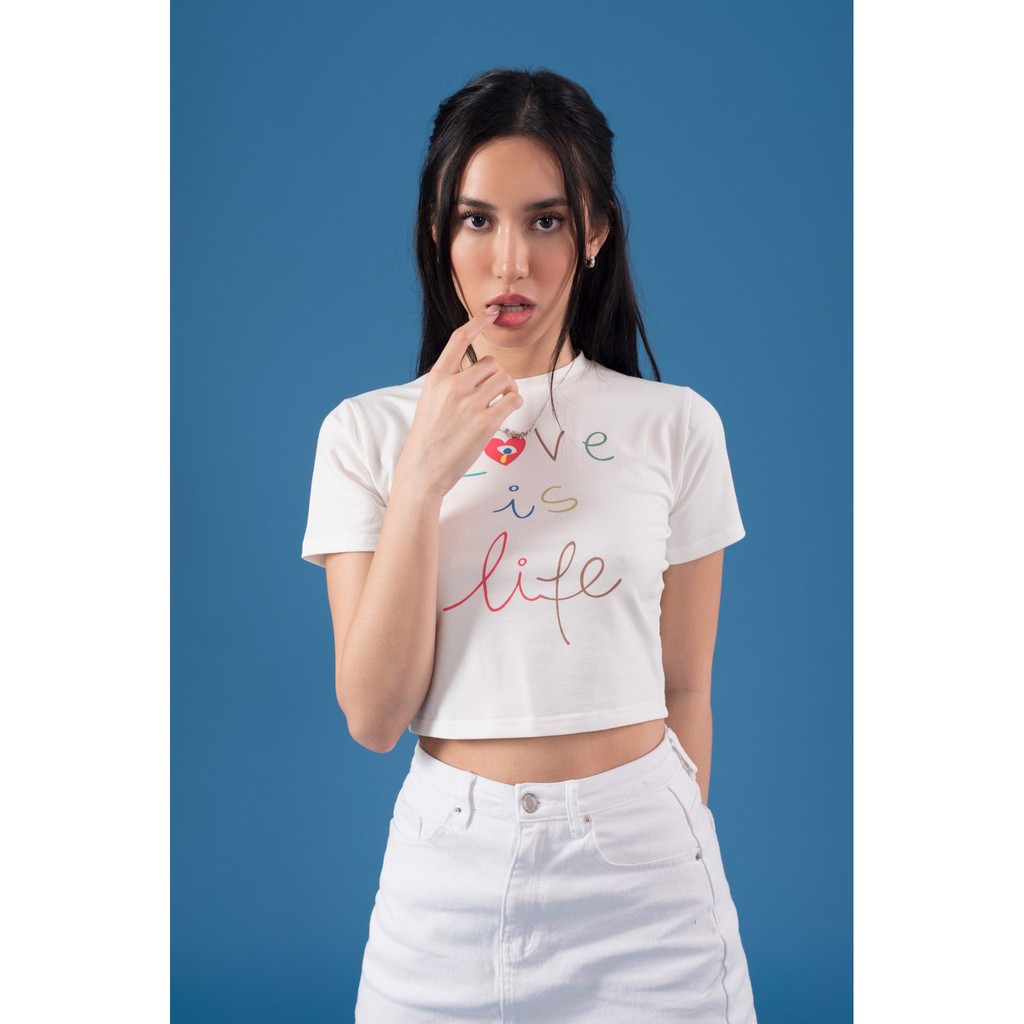 XUOC - LOVE IS LIFE CROP OUTFIX ÁO CROPTOP NGẮN THUN IN ẤN COTTON 4C