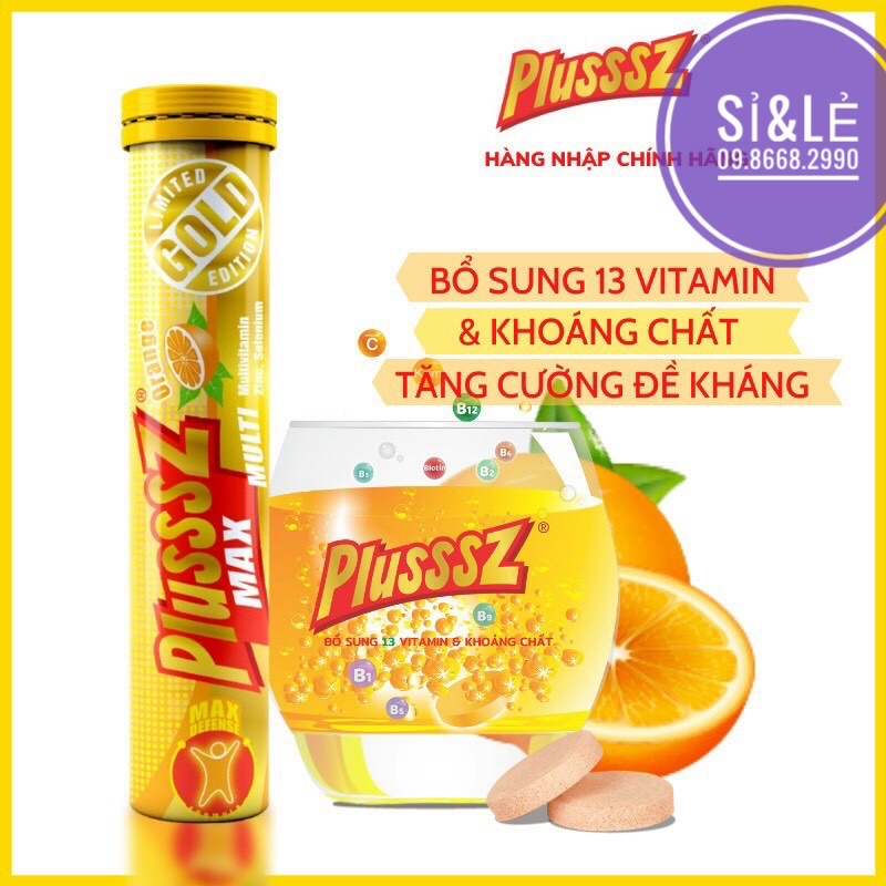 Sủi Plusssz Max Vitamin C ZinC vị Cam /Chanh Hỗ trợ tăng đề kháng