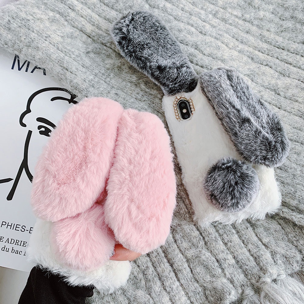 Ốp Điện Thoại Lông Nhung Hình Tai Thỏ Cho iPhone 13 Pro Max 12 Mini 11 Pro Max XS Max X XR SE 6 6S 7 8 Plus