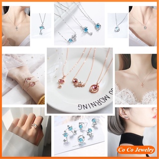 Set dây chuyền / khuyên tai / nhẫn / vòng tay đính đá nhân tạo phong cách Hàn Quốc thời trang cho nữ (có bán lẻ)