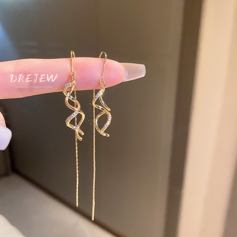 DREJEW Bông Tai Dáng Dài Đính Đá Zircon Phong Cách Nhật Hàn Thời Trang Cho Nữ 1