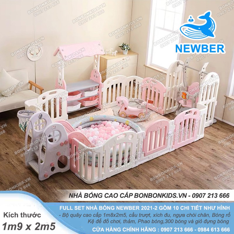 Combo Nhà bóng cầu trượt, Quây Full Hàn Quốc Newber Luxury 3 ( Big Size 1m9x2m5) 12 chi tiết - Khu vui chơi cho bé