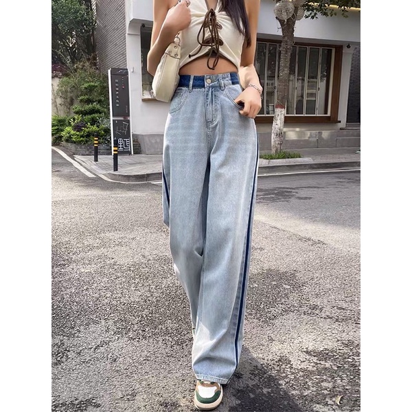 Quần bò jeans ống rộng nữ phối màu đậm nhạt oversize Ulzzang hack dáng siêu chất ❤️