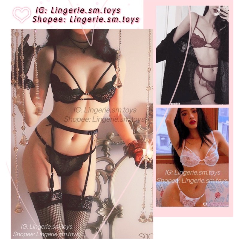 Nội Y Ren Cao Cấp + Đai Eo Kẹp Vớ Gợi Cảm - Lace Lingerie Set With Gater Belt • QR877