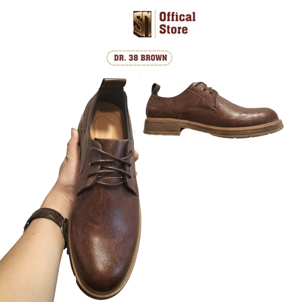 Giày da nam Dr.38 ⚡ SIÊU HOT ⚡ Giày nam chất liệu da nâu, đế đúc cao su êm chân điêu siêu êm, cực bền bỉ