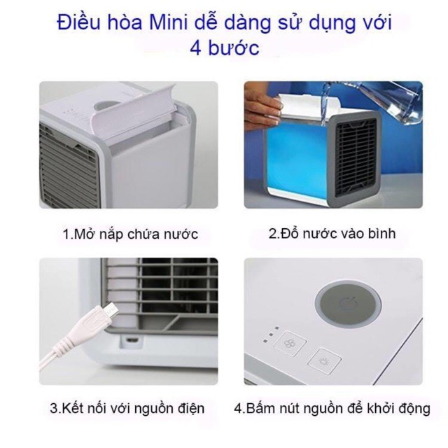 Quạt điều hòa mini để bàn hình vuông - quạt hơi nước đá tạo ẩm không khí