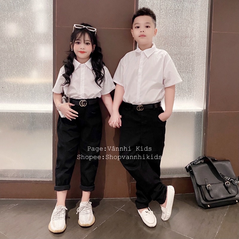 Set áo sơmi + baggy Jean cho bé chất lừ đi học 17kg-41kg