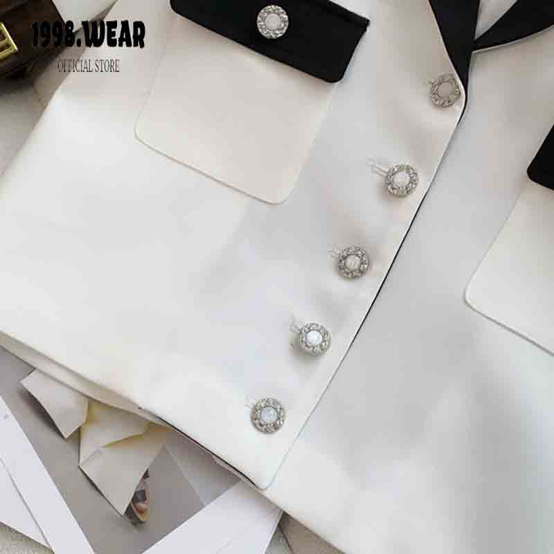 Áo vets ngắn crotop áo sơ mi blazer cổ vets túi nắp fom rộng thanh lịnh dành cho nữ-1998.Wear