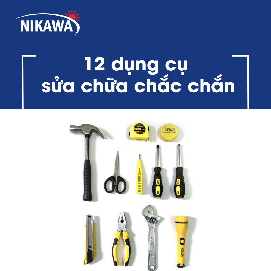 Bộ dụng cụ sửa chữa cầm tay gia đình đa năng đồ nghề điện sửa chữa Nikawa 12 món NK-BS012 bảo hành 36 tháng