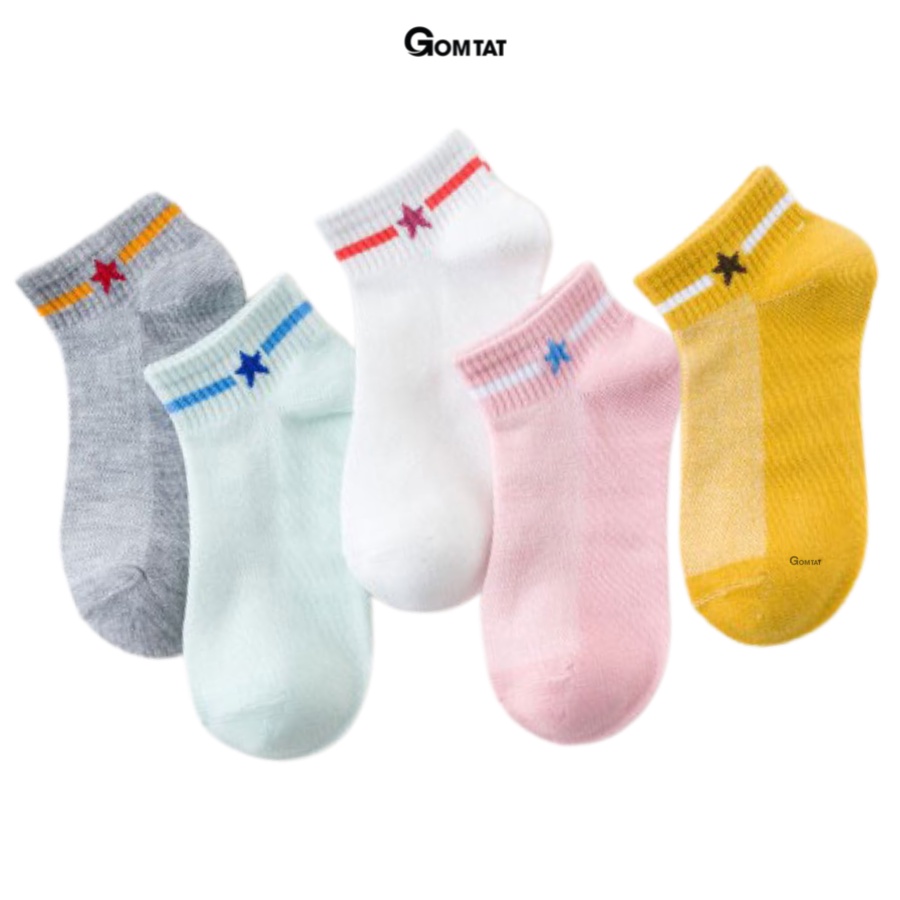 Set 5 đôi tất nữ cổ ngắn GOMTAT họa tiết ngôi sao, chất liệu cotton hút ẩm thoáng khí khử mùi hôi chân  -CB015