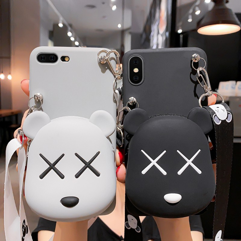 Samsung S10 S10PLUS S7edge S21Ultra S21+ A12 A42 5G A6 A8 A6Plus A6+ A8Plus A8+ A02S A01Core A21S A31 A11 Creative fashion cartoon wallet mobile phone silicone shell Cute bear backpack mobile phone case Mobile phone case with cross strap Wallet