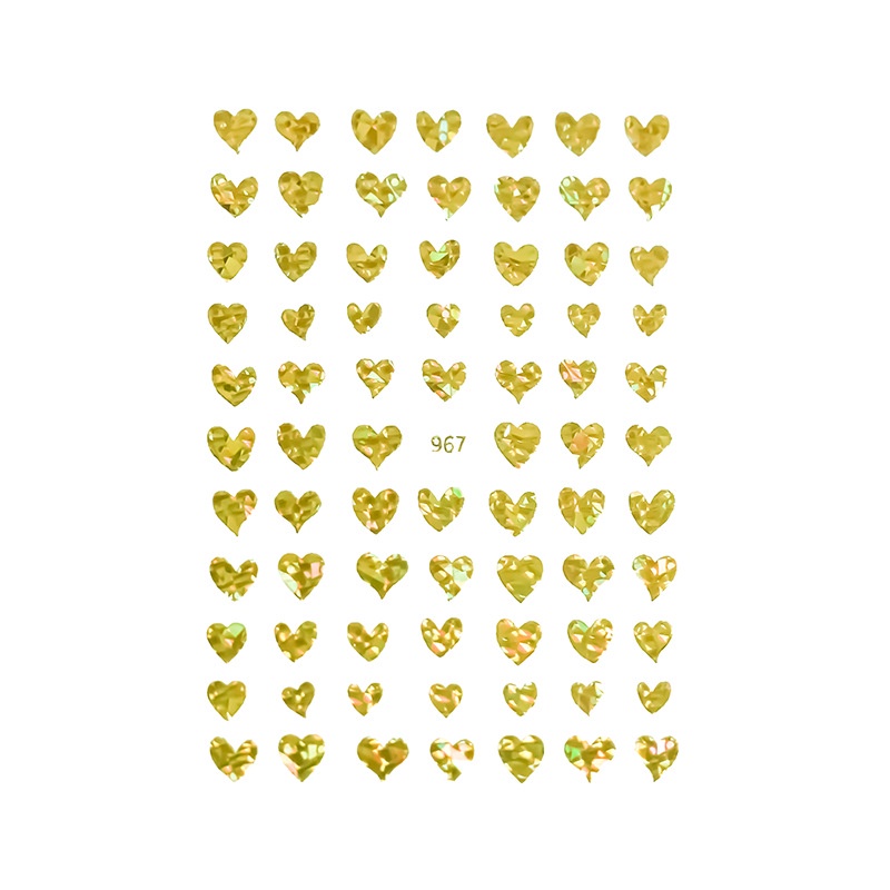 Sticker Dán Móng Tay Hình Trái Tim 3D Màu Đỏ Vàng Và Bạc Hiệu net red