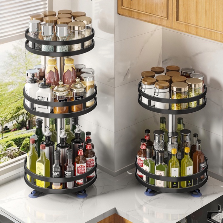 Kệ Đựng Gia Vị 2 Tầng, 3 Tầng, Kệ Để Đồ Nhà Bếp Thông Minh Dáng Vuông, Tròn