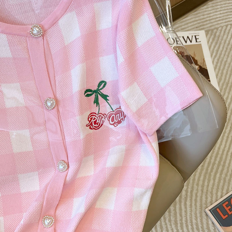Áo Cardigan Ngắn Tay Thêu Họa Tiết Quả Cherry Thời Trang Mùa Hè Mới Cho Nữ