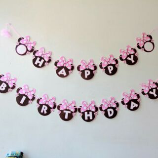 Dây treo happy birthday sinh nhật - banner trang trí chủ đề Mickey Minie tròn